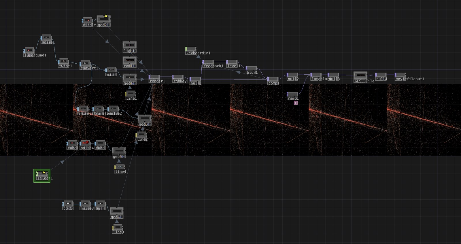A TouchDesigner node network showing the operator graph for the Terraforms project file.